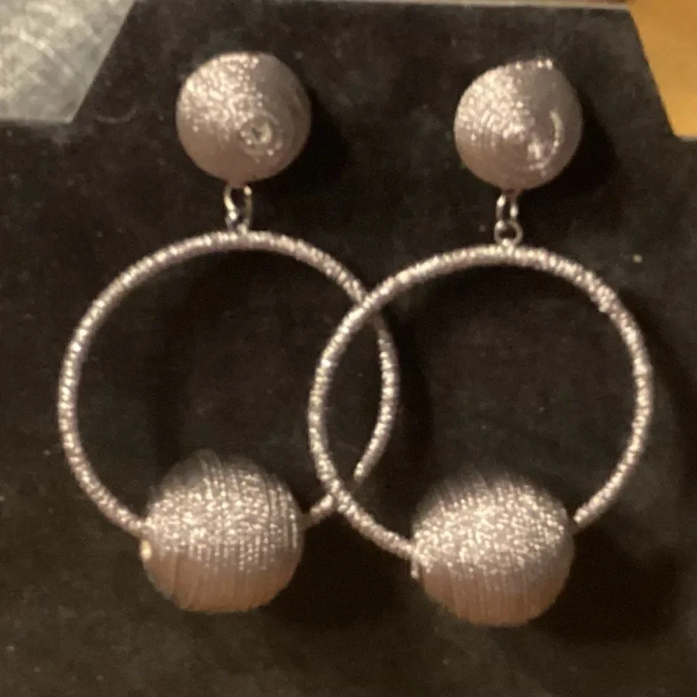 Grey Wrapped Dangle Ball Earrings